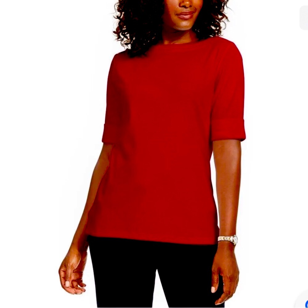 Karen Scott women’s cotton elbow sleeve tee shirt size small